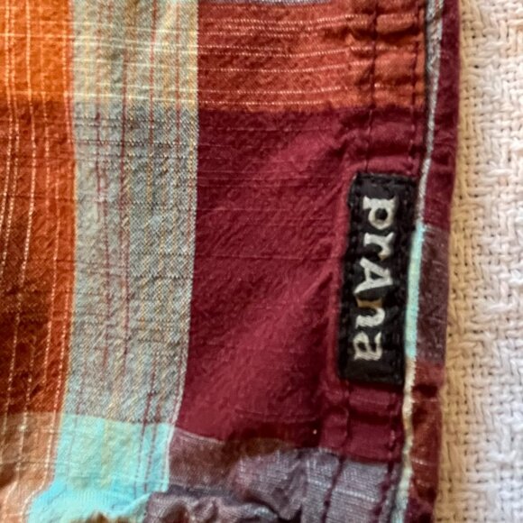 Prana mens Extra Large short sleeve button down shirt plaid orange rust - Picture 2 of 5